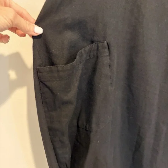 Women's Black Linen Shirt Dress , Balloon Skirt Size XL Pockets Lagenlook Boho - Picture 4 of 7